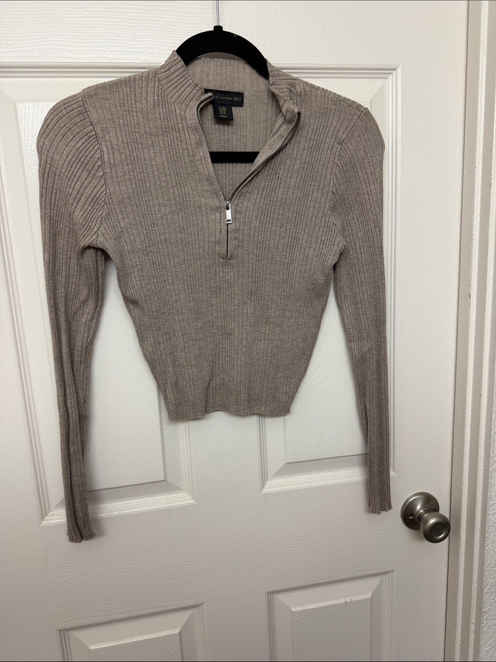House of harlow Taupe Ribbed Half-Zip Sweater Top